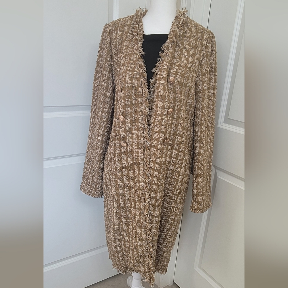 Elie Tahari Plaid Tweed long blazer cardigan NWT
